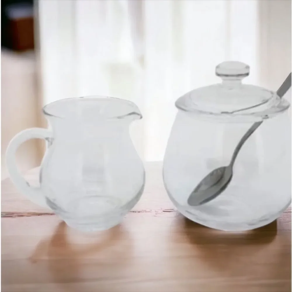 Our Table 4 Piece Clear Glass Sugar and Creamer Set New In Box